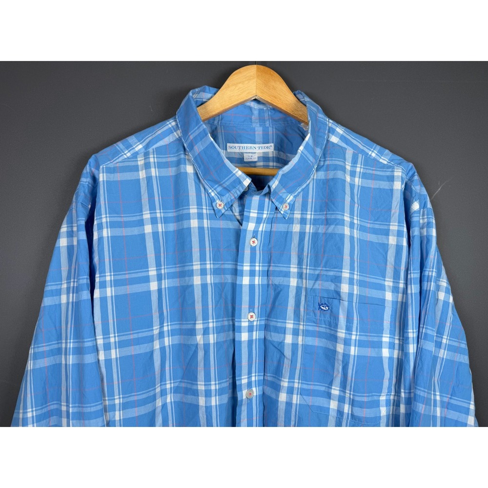 Southern Tide Mens XL Classic Fit Blue Plaid Long Sleeve Button Down Shirt
